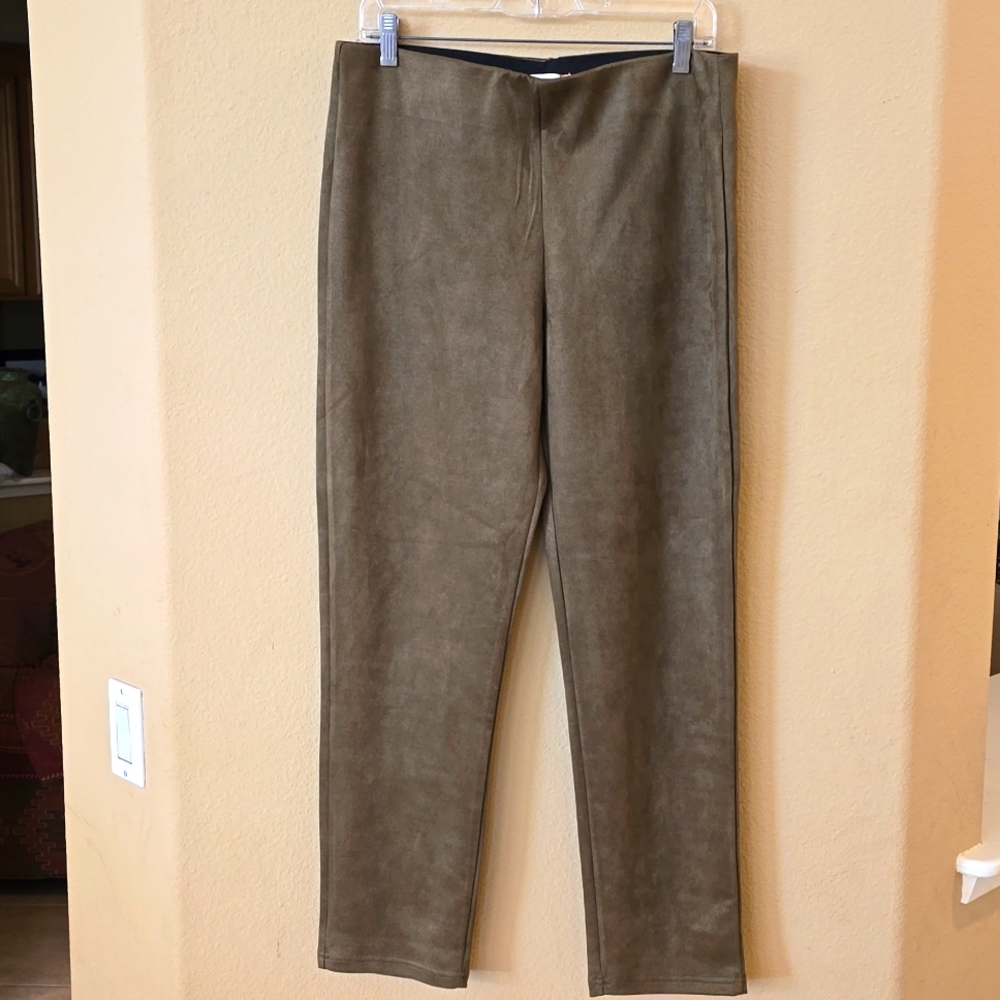 SOLITAIRE olive green faux suede pull on pant NWT